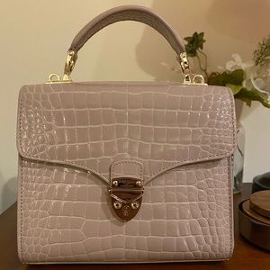 Aspinal Midi Mayfair Bag in soft taupe croc